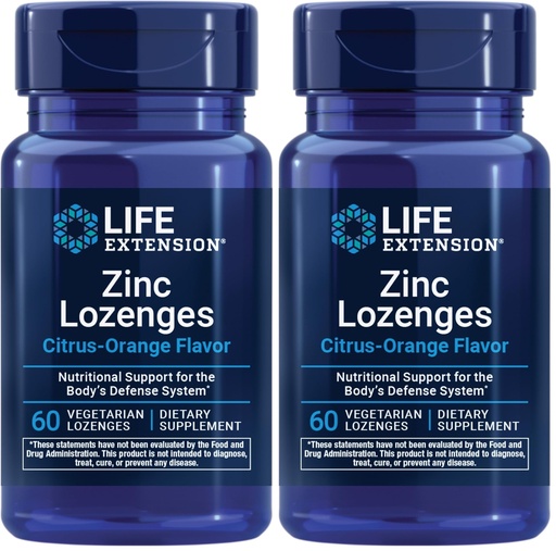 [BRSRGGQKOIPBGELP] Life Extension Zinc Lozenges – Citrus-Orange Flavor for Healthy Protein Synthesis & Immune Health-Inflammation Management Supplement Gluten-Free, Non-GMO – 60 Vegetarian Lozenges (Pack of 2)