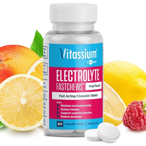 [BRSW2BQPDN5RYYL5] Vitassium FastChews, Chewable Electrolyte Tablets for Management of POTS and High Sodium Diets, Fast-Acting Sodium Tablets, Fruit Punch, 60 Count