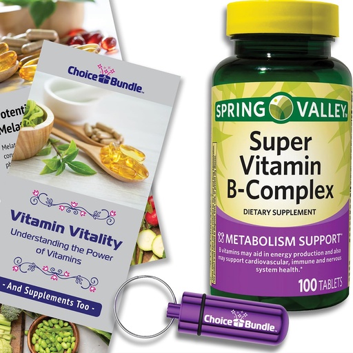 [BRSREBIQCQJQMEQ2] Spring Valley Super Vitamin B-Complex Tablets Metabolism Support 100 Ct Plus Vitamin Vitality & Pill Container (3 Items)!