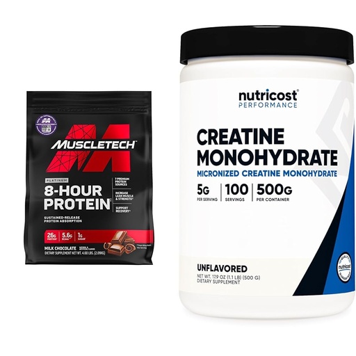 [BRSRAZYRCEIBUH3A] Muscletech Whey Protein Powder Muscle Builder Bundle Phase8 4.6lb Protein Powder | Nutricost 500g Creatine Monohydrate Powder