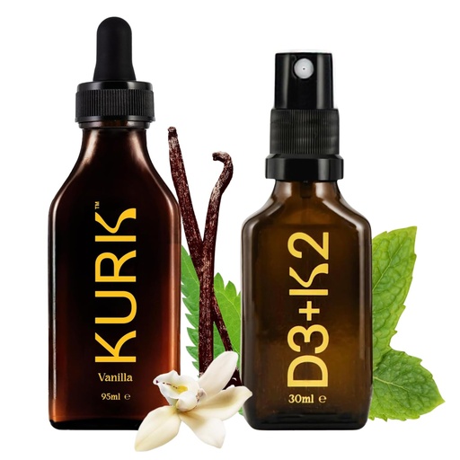 [BRSRAAIYC55R6E3D] High Strength Liquid Curcumin Oil from Turmeric (Vanilla 3.2 Fl Oz) and Vitamin D3 K2 Oral Spray (Peppermint 1 Fl Oz) Bundle