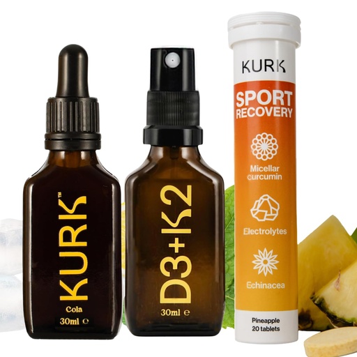 [BRSREHQ2OUNBEA3X] High Strength Liquid Curcumin Oil from Turmeric (Cola 1 Fl Oz), Sport Electrolyte Tablets (Pineapple 20 Tabs), and Vitamin D3 K2 Oral Spray Bundle