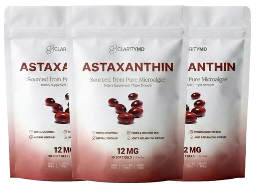 [BRSRGGANBYBGEDY4] Astaxanthin 12mg Antioxidants Supplement – Natural Microalgae Source – Lipid-Based Softgel for Enhanced Absorption – Cognitive, Vision & Joint Support – 30 Softgels (Pack of 3)