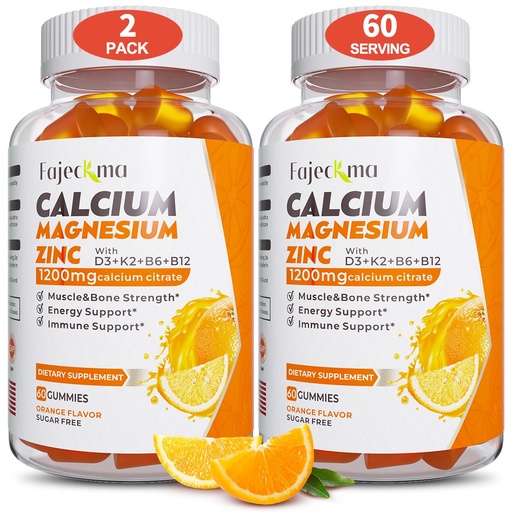 [BRSRAAT3B4FBAETJ] Calcium Magnesium Zinc Gummies for Adult: 1200mg Calcium Citrate with Vitamin D3 K3 - Natural Organic Sugar Free High Absorption Supplement for Women Men Kids(120Count)