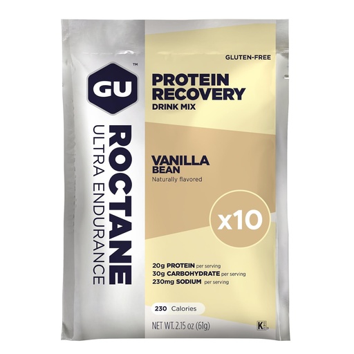 [BRSWGAQPCMBRYGTP] GU Energy Roctane Ultra Endurance Protein Recovery Drink Mix, Gluten-Free and Kosher Dairy, Recovery Support After Any Workout, 10 Packets, Vanilla Bean