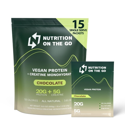 [BRSRAGACOQHWED36] Nutrition On The Go Vegan Protein Powder Packets with Creatine – 20g Plant Proteins + 5g Creatine – Single-Serve Travel Protein Powder – All-Natural, Gluten-Free – Chocolate – (15-Pack)