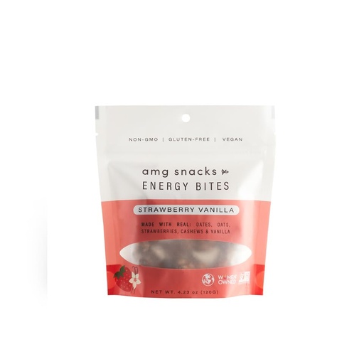[BRSWYFI2CIMGYGYY] AMG Snacks Strawberry Vanilla Energy Bites | 4.3 oz, Pack of 3 (36 Bites Total) | Date and Nut Energy Snacks Protein Bars | Non GMO, Gluten Free, Vegan Protein Bites | Made with All Natural Ingredients