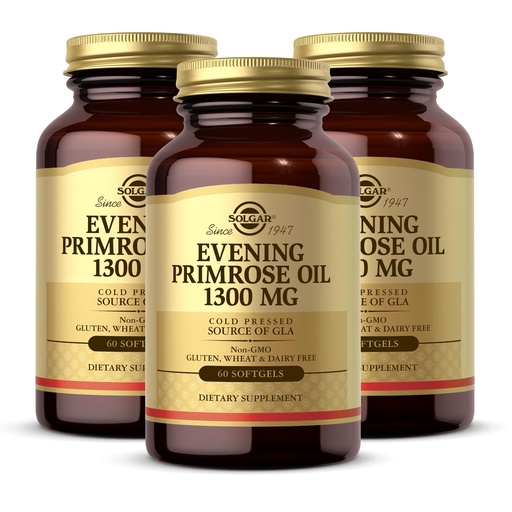 [BRSWIZ34OIBRAHDE] Solgar Evening Primrose Oil 1300 mg, 60 Softgels (Pack of 3) - Promotes Healthy Skin - Nutritional Support for Women - Non-GMO, Gluten Free, Dairy Free - 180 Total Servings