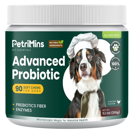 [BRSRAAA6AUBBSADB] Advanced Probiotic for Dogs, Supports Digestive Health, Immune Health, Gut Health, Improves Nutrient Absorption - Six Strains of Probiotics - Inulin - Enzyme Blend, 90-Count, Chicken