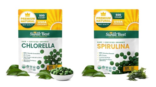 [BRSREHQKBANAA2AZ] Sunlit Best Premium Chlorella & Spirulina 500 Count Tablet Bundle | for Immune Support, Energy, Wellbeing