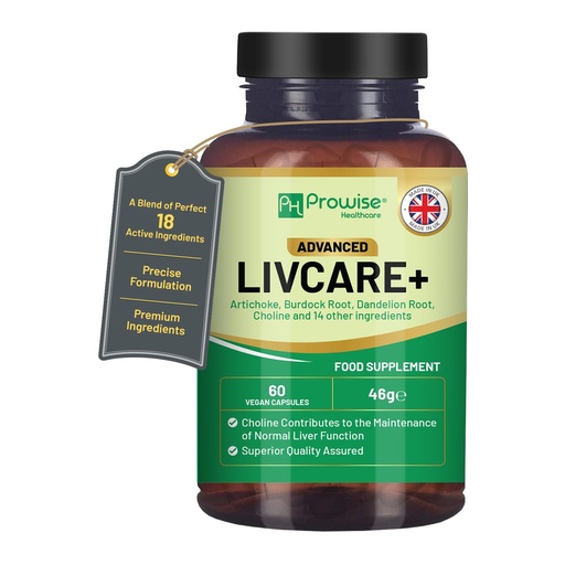 [BRSROBQECUDQ2HI4] Advanced Livcare+ 60 Vegan Capsules | Added with Choline, Artichoke, Burdock Root, Dandelion Root, and 14 Other Active Ingredients for Men and Women by Prowise