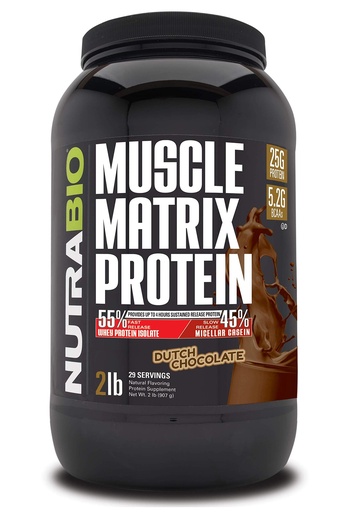 [BRSWICD6AADQGGQZ] NutraBio Muscle Matrix Protein Powder - 25g of Protein Per Scoop - Whey Isolate and Micellar Casein Combo for Fast and Slow Release - Dutch Chocolate - 2 Pounds, 28 Servings