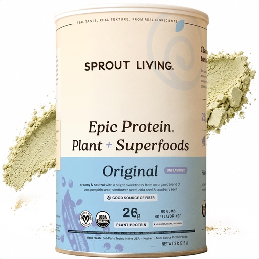 [BRSWYZQOBMAQ2YA6] Sprout Living Plant Based Protein & Superfoods Powder, Original, Unflavored | Organic Protein Powder, Vegan, Non Dairy, Non-GMO, Gluten Free, Sugar Free, Perfect Keto Drink Mix (2 lb)