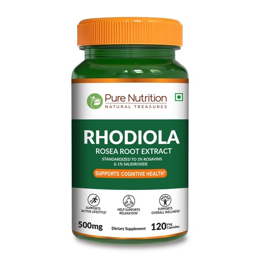 [BRSRG2YRO4HGYELU] Pure Nutrition Rhodiola Rosea Root Extract 500 mg | 120 Veg Capsules | Standardized to 3% Rosavins & 1% Salidroside | Adaptogenic Herb | Herbal Dietary Supplement | Non GMO