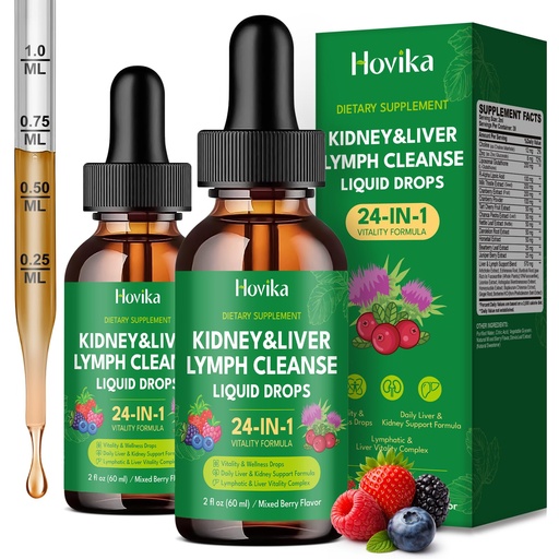 [BRSRGBTRDMMAEDYU] 24-in-1 Kidney & Liver, Lymph Cleanse Detox & Repair Drops, Three Immune Formula with Cranberry, Milk Thistle, Vegan Urinary Tract & Lymphatic Drainage & Liver Repair | Mixed Berry Flavor, 2 Pack