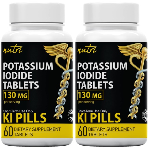 [BRSW2BICCAOQ2YI7] Potassium Iodide Tablets 130 mg (Pack of 2) - (120 Tablets) 10 Year Shelf-Life EXP 2034 to 2035 - Ki Pills - Yoduro de potasio - Nutri Supplements - 3rd Party Tested - NSF cGMP Certified Facility