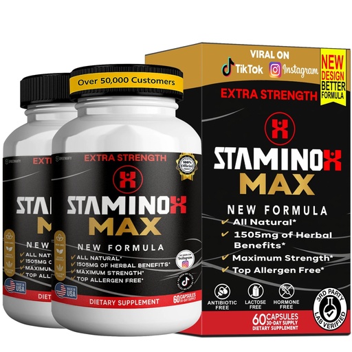 [BRSRGCY7BN7BA2DV] StaminoX Max Dietary Supplement, Herbal Blend, Organic Maca Root, 60 Capsules (2)
