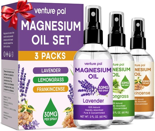 [BRSRAZYYCIFQM2QY] Venture Pal 3-Pack Topical Magnesium Oil Spray Set for Feet – Ideal Gift for Relaxation, Better Sleep, Muscle Relief for Legs & Joints, Healthy Hair & Skin. Fast Absorption, Non-Greasy
