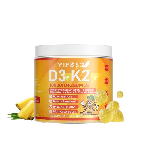 [BRSRA2YKOAMQIF3O] VIFSSG Vitamin D3 K2 Sugar-Free 120 Gummies, Vitamin D3 10,000IU with K2 (MK-7) 200mcg, 600mg Calcium +Magnesium Citrate, Multivitamin Adults Vitamin C+A, Support Bone Muscle Teeth Immune, Energy
