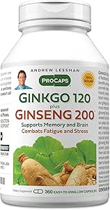 [BRSRAAIKBZ7REYLB] ANDREW LESSMAN Ginkgo 120 Plus Ginseng 200mg - 360 Capsules - Standardized Extract Blend to Support Brain, Memory and Cognitive Function. Adaptogen, Combats Stress and Fatigue. No Additives