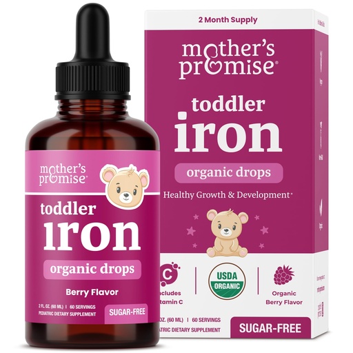[BRSRGFT3CR5BUCLD] Organic Infant Iron Drops with Vitamin C, Gentle Ferrochel® Liquid Supplement for Babies, Toddlers & Children, Sugar-Free Mixed Berry Flavor, Non-Constipating Formula, Gummies Alternative