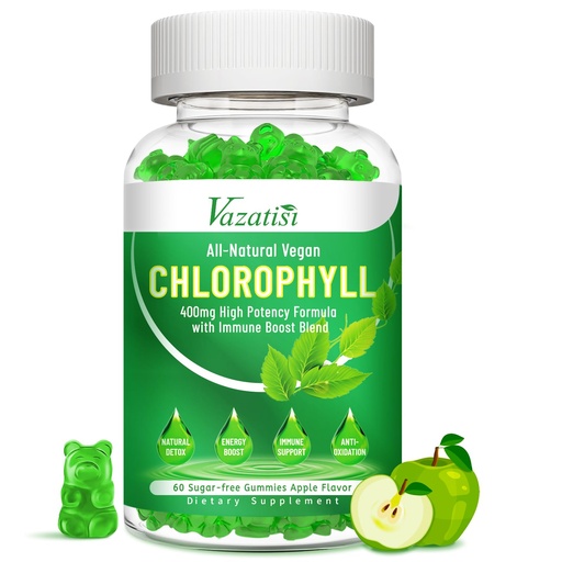 [BRSROYLRCAHRUCLH] Chlorophyll Gummies - Super Green 13 in 1 with Ashwagandha Vitamin C Zinc & Copper for Body Odor, Skin Energy Immune Support Deodorant for Women - 60 Count