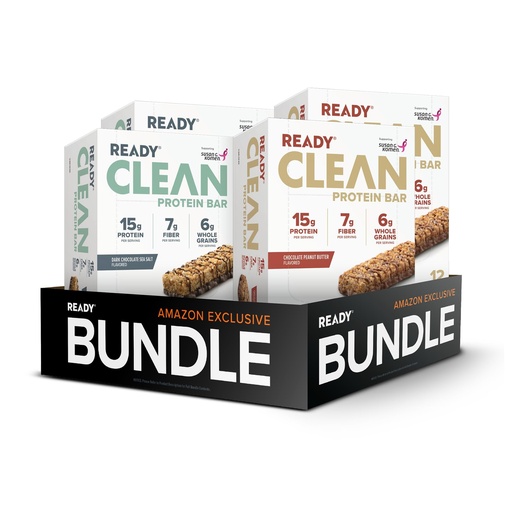 [BRSREHQ2CJ5RMCD6] Ready® Protein Bars Bundle - High-Protein Snack with 15g Whey Protein, With Flaxseeds and Omega-3s for Sustained Energy, Supports Lean Muscle and Recovery, No Artificial Sweeteners - 48CT Variety Pack (2x 12ct Chocolate Sea Salt and 2x 12ct Chocolate Peanut Butter)