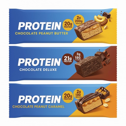 [BRSREBIFBEOQ4FLB] High Protein Bar Variety Pack – 11 Count (5 Peanut Butter, 3 Chocolate Deluxe, 3 Peanut Caramel) – Low Sugar, Gluten-Free, Keto Friendly, 20g Protein Energy Snack Bars
