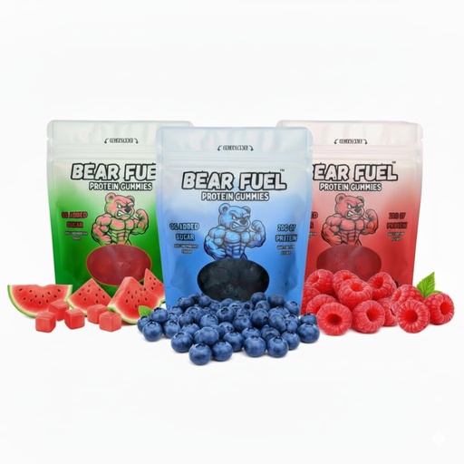[BRSRGYANCJ7Q4DLO] Bear Fuel Protein Gummies – 20g Protein Candy Snack – High Protein, Zero Sugar, Naturally Sweetened Gummy Bears – Fruit Variety (3, Variety)