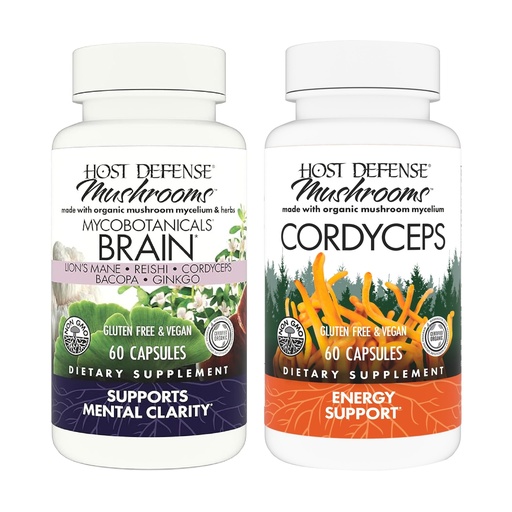 [BRSRA23RCUDRY2Y3] Host Defense Bundle with MycoBotanicals Brain* Capsules, 60 Count & Cordyceps Capsules, 60 Count - Support Memory & Focus - Support Immune Health & Energy*