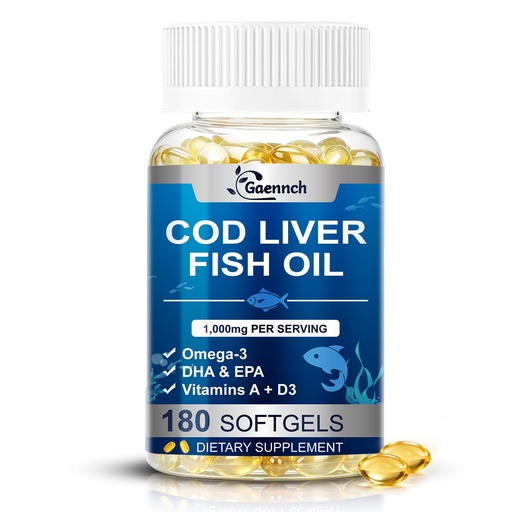 [BRSRYZQTCF4GOC3F] Cod Liver Oil 180 Softgels, 1,000mg Per Serving Wild-Caught Icelandic Cod | Omega 3, Vitamins A & D3, EPA, DHA | Cod Fish Oil Supplement Non-GMO, Third-Party Tested for Heart, Brain & Immune Support