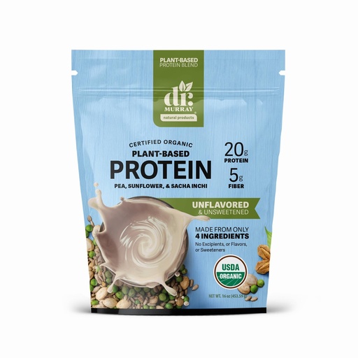 [BRSRGHD4A4CBADLU] Dr. Murray's USDA Organic Plant Based Protein Powder | 20g Protein | 5g Fiber | Vegan & Keto | Gluten & Dairy Free | Low Carb | No Added Sugar | Unflavored, 1 lb.