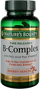[BRSWIYYOAAOGKHI7] Vitamin B-Complex by Nature's Bounty, Time Released Vitamin Supplement w/ Folic Acid Plus Vitamin C, Supports Energy Metabolism and Nervous System Health, 125 Tablets (Pack of 3)