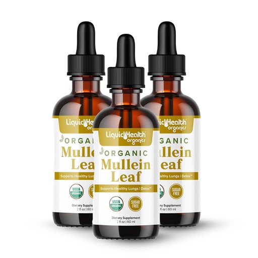 [BRSREFT4OADRGGQV] LIQUIDHEALTH USDA Organic Mullein Leaf Extract Drops for Lungs - Herbal Cleansing Drops for Smokers, Immune Support, Respiratory Health - 1000mg, Sugar-Free, Vegan, Made in USA (3 Pack)