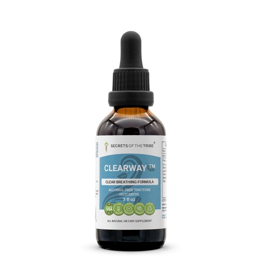[BRSWGYYRBUFGAGTG] Secrets of the Tribe Clearway Alcohol-Free, Glycerite Licorice, Chaparral, Ginger, Thyme, Sage, Peppermint. Tincture, Herbal Extract Clear Breathing Formula 2 oz