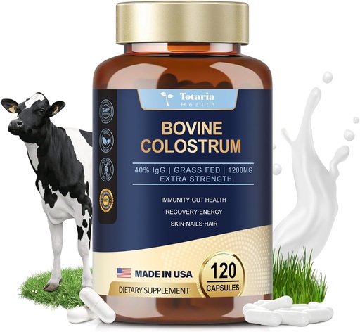 [BRSRA2YFOQPBO2T5] Totaria Bovine Colostrum Supplement Capsules for Gut Health, Hair Growth, Beauty and Immune Support - USA Farm Grass Fed - No Fillers, GMP Certified Calostro Bovino para Adultos Organico, 60 Servings