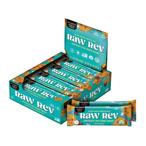 [BRSWGEA2CNYGKCD3] Raw Rev Vegan High-Protein Bars, Chocolate Chip Cookie Dough, 12g Plant Protein, 11g Fiber, Keto, Non-GMO, 1.6 Oz, Pack of 36