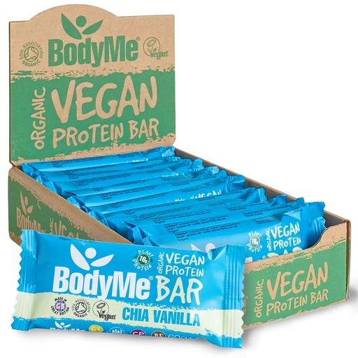 [BRSWKHALBAIRCFY7] BodyMe Organic Vegan Protein Bar | Raw Chia Vanilla | Box of 12 x 2.12oz (60g) | With 3 Plant Proteins