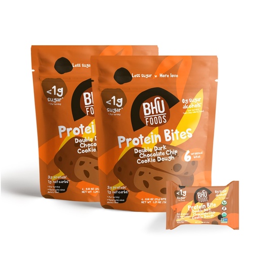 [BRSWYYANCJ7WOADF] Bhu Foods Keto Bites - Double Dark Chocolate Chip Cookie Dough | Organic Keto Snacks for Adults & Kids | Gluten Free, Vegan, Low Carb, Low Sugar | Individually Wrapped Protein Bites (2 Pack)
