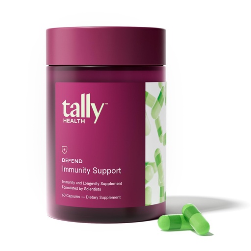 [BRSREAALAB6BYYAZ] Tally Health Defend Immune Support & Longevity Supplement | Quercetin 500mg, Vitamin C, Beta-Glucan, Zinc & Vitamin D3 - Immune Boost & Wellness Support - Vegan, Non-GMO, Gluten Free | 60 Capsules