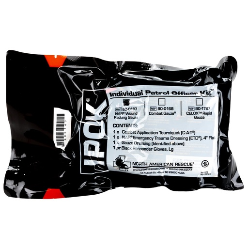 [BRSWIGY5AUFRKF3U] North American Rescue Individual Patrol Officer Kit IPOK (Gauze) NAR Compact First Aid with C-A-T Tourniquet, ETD, Gauze, Gloves (80-0167)