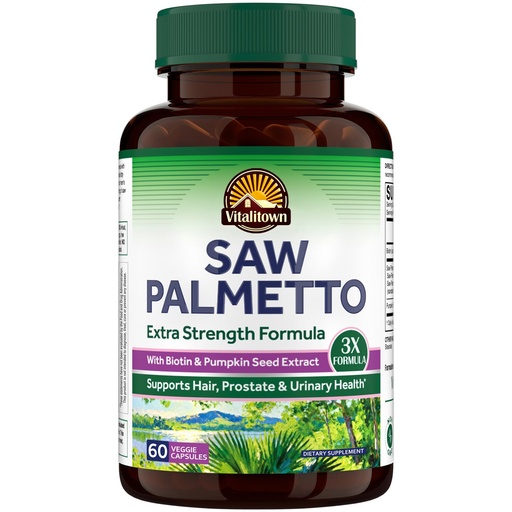 [BRSREA34AUBRECTD] Vitalitown Saw Palmetto for Men 1500 mg, with Pumpkin Seed Extract, Biotin 10000 mcg, Urinary and Prostate Support, Hair Growth, DHT Blocker, 60 Vegan Capsules