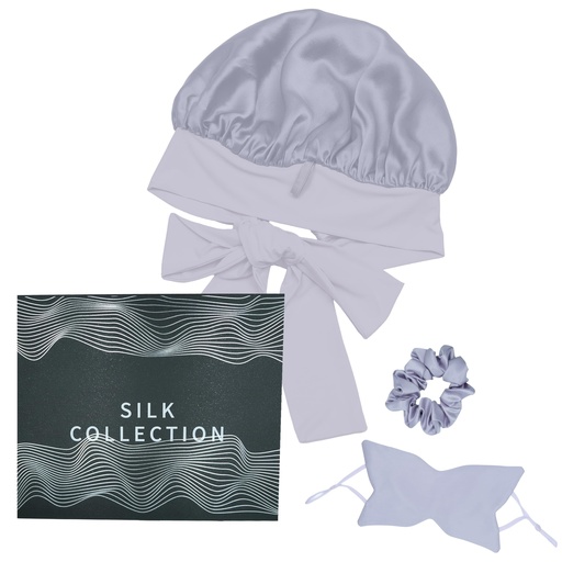 [BRSRGZQLA4CBA3I7] Silk Eye Mask, Bonnet & Hair Tie Set – 6A‑Grade Mulberry Silk Sleep Kit, 22 Momme Moisture‑Retaining, Oeko‑TEX Certified, Anti‑Frizz, Luxury Gift for Women, Cool Presents for Wife (Purple)