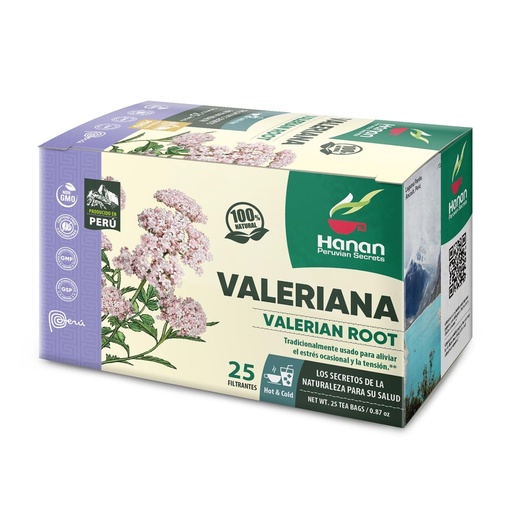 [BRSWY2QZOYNGCF33] Hanan Peruvian Secrets Valeriana Herbal Tea | 100% Natural Valerian Root | 25 Tea Bags | Naturally Aids in Relieving Occasional Stress, Tension | Safely Promotes Sleep and Relaxation (Single Pack)