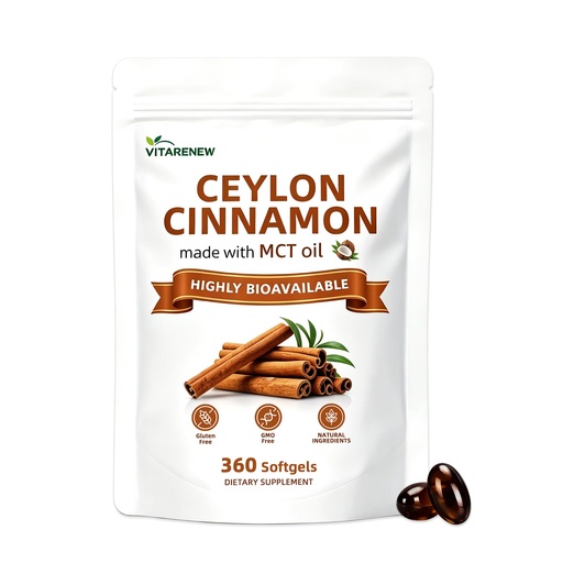 [BRSRYYYFDEJRQDQ7] Organic Ceylon Cinnamon Softgels–10:1 Extract with MCT Oil,360 Count (120-Day Supply), Non-GMO, Soy & Gluten Free–Energy & Metabolism Support