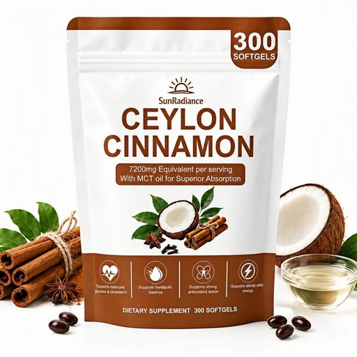 [BRSRYZYNA4FAE3IY] Ceylon Cinnamon Softgels 600mg with MCT Oil- High Bioavailability Support for Digestive Comfort & Overall Wellness - Non-GMO, Gluten-Free & Soy-Free Dietary Supplement 300 Softgels