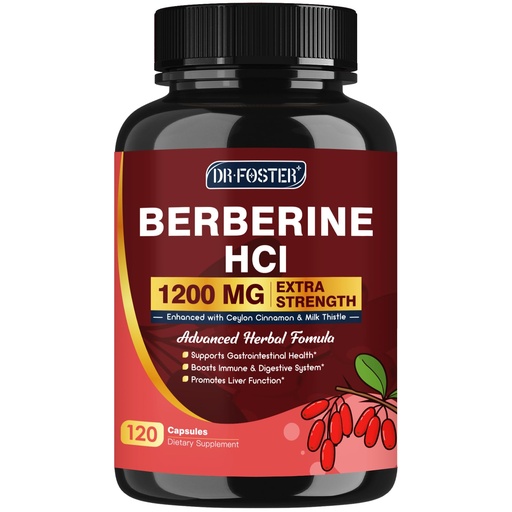 [BRSREZA5C56GOEYV] DRFOSTER Berberine HCL Supplement 1200mg, Berberine with Ceylon Cinnamon, Milk Thistle - Supports Immune, Digestion & Liver Health, Non-GMO, 120 Capsules