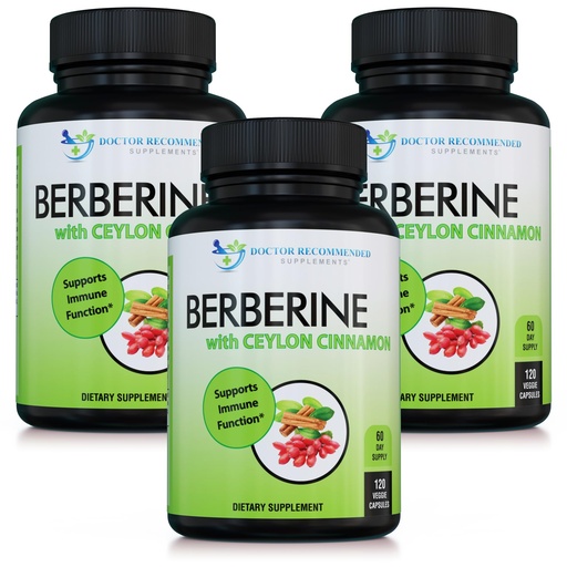 [BRSW2EIKBEAQOYL2] DOCTOR RECOMMENDED SUPPLEMENTS Berberine with Ceylon Cinnamon - 1200mg Berberine & 100mg Organic Ceylon Cinnamon - 120 Veggie Capsules, (Pack of 3)
