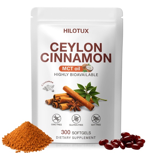[BRSRYZQQBAHQO2T4] Ceylon Cinnamon Soft gels with MCT Oil Caramel, 300 Softgels, Easy-to-Swallow Cinnamon Capsules
