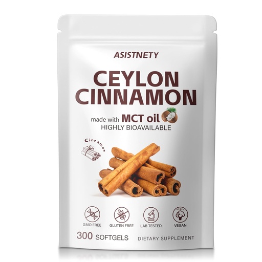 [BRSRGCAQAUCR423V] True Ceylon Cinnamon Softgels with MCT Oil, 600mg + Berberine, Ginger & Black Pepper, Advanced Extraction for Rich Nutrition, Gentle on Stomach, Non-GMO, 300 Count
